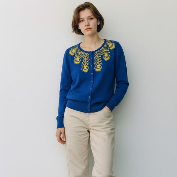 Tabitha Blue Cardigan with Yellow Embellishments Extra Small - Picture 1 of 3